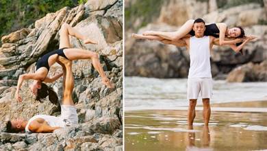 44歲富婆與教練海邊玩托舉，絕美身材驚翻網友：這是怎麼練出來的？